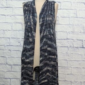 Chico's Knit Navy & Gray Sleeveless Duster Cardigan Sweater - Size Med